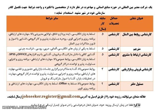 استخدام فوری در شرکت معتبر