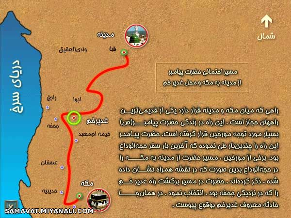 مسیر احتمالی پیامبر(ٌص) از مدینه به مکه و غدیر خم