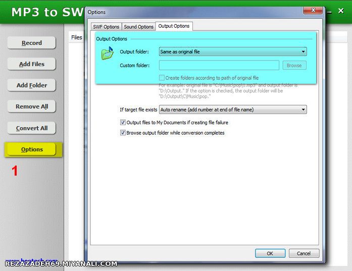 تغییر مسیر ذخیره فایل swf در نرم افزار mp3 to swf convertor 