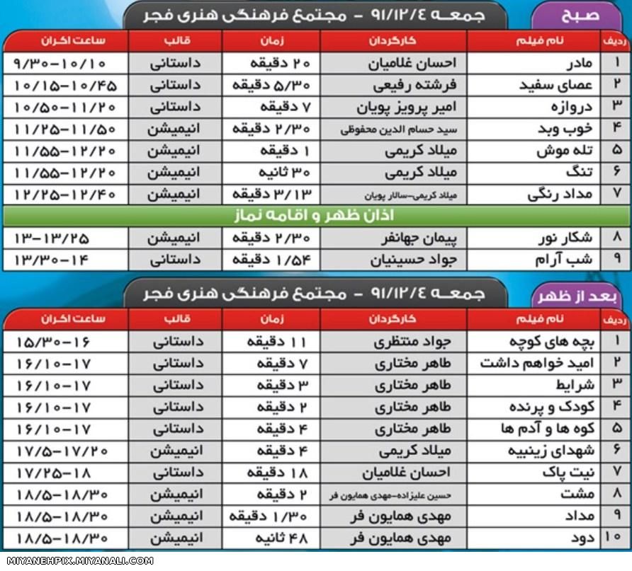 فیلمهایی که روز جمعه در همایش فیلم کوتاه میانه نمایش داده خواهد شد.